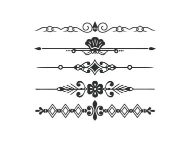 Dekoratif olarak siyah-beyaz, çiçekli, geometrik ve parşömen elementleri içeren dizayn ve çizimlere zarafet katan beş dekoratif bölme seti. Web kullanımı için mükemmel
