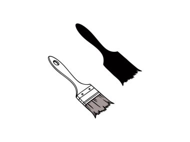 Boya fırçası ve gölgesini gösteren basit bir çizim. Görüntü temiz ve minimalist, beyaz arkaplan ve açık siyah ve gri çizgiler.