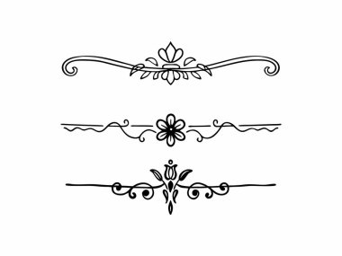 Üç dekoratif bölme beyaz arka planda siyah mürekkeple gösteriliyor. Tasarım çiçek ve girdap elementleri içeriyor, basit ve zarif bir görünüm yaratıyor..
