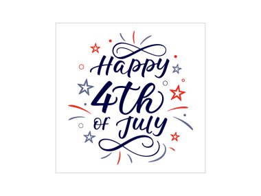 Hat sanatında 4 Temmuz 'u kutlayan neşeli bir tasarım. Yıldızlar ve havai fişeklerle çevrili. Bağımsızlık gününü kutlamak için mükemmel..