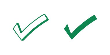 Beyaz bir arka planda iki yeşil kontrol izi var. Biri özetlendi, diğeri dolduruldu. Onay, başarı ve seçimin onayı..