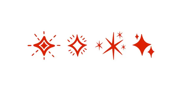 Sihirli, rüya gibi, gece gökyüzü ya da gökyüzü temalı sanat ve dekorasyon için mükemmel, çeşitli boyutlarda ve şekillerde el çizimi parlak yıldızlar koleksiyonu.