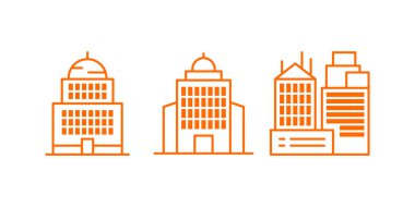 Emlak, kentsel mimari ve inşaat, mülk ve şehir manzarası projeleri için gökdelen sembollerinin yer aldığı şehir binalarının yüksek kaliteli vektör koleksiyonu