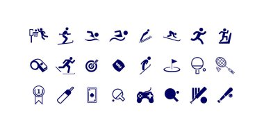 Voleybol, spor salonu, havuz, diyet, ölçek, egzersiz, egzersiz ve sağlıkla ilgili grafik çizimleri içeren ince çizgi vektör tarzında fitness web simgesi