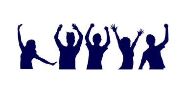 Heyecanlı tezahüratlı kalabalığın silueti ellerini kaldırarak bir grup mutlu genç insana konser, etkinlik ve festivaller için ideal bir ortam sunuyor.