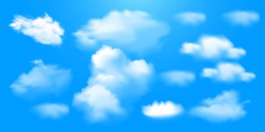 Gökyüzü sahneleri, uygulamalar, hava simgeleri ve doğa kavramları için ideal vektör biçiminde şeffaf arkaplan üzerine gerçekçi beyaz 3D bulut çizimi
