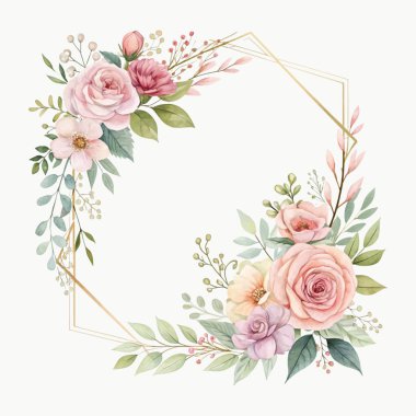 Yeşil yaprakları ve narin çiçekleri olan güzel suluboya dalları. Düğün davetiyeleri, tebrik kartları ve romantik mevsimlik tasarımlar için mükemmel.