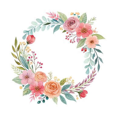 Renkli suluboya çelenkler, düğün davetiyeleri, mevsimlik dekorasyonlar ve parlak çiçekli yaratıcı sanatsal tasarımlar için idealdir.