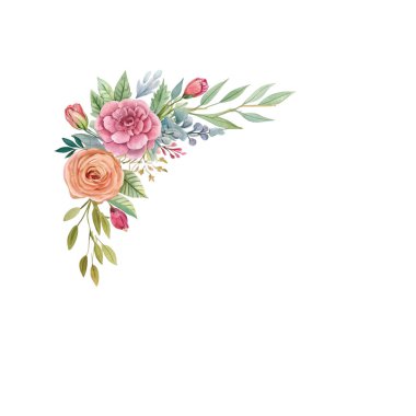 Güller ve okaliptüs dallarıyla suluboya zarif bir çerçeve düğün davetiyesi şablonları ve romantik tebrik kartları için mükemmel bir metalik tasarım.