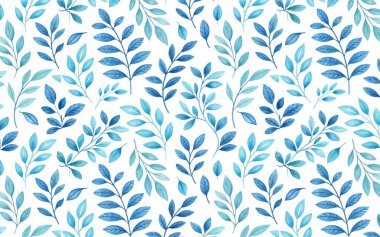 Küçük mikro mavi yaprakların suluboya desenleri zarif arka planlar, tekstil, duvar kağıdı ve modern doğadan esinlenilmiş yüzey tasarımları için idealdir.