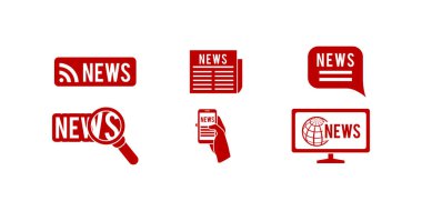 Medya, gazetecilik, yayıncılık, gazete, radyo, televizyon ve dijital medya tasarımları için iletişim sembolleri içeren haber ve basın simgeleri koleksiyonu