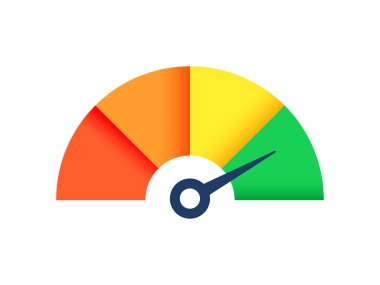 Performans seviyelerini gösteren vektör hız göstergesi ve gösterge simgeleri. Otomotiv hız kontrolü ve gösterge paneli için metre ve ölçekli izole arama göstergeleri