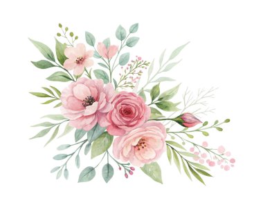 Kapaklar, kumaşlar, tekstil ürünleri, ambalaj kağıtları, düğün davetiyeleri ve mevsimsel dekoratif öğeler için tasarlanmış suluboya vektör bileşimi