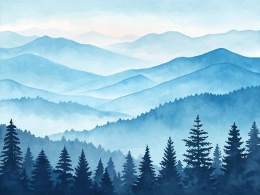 Sakin, sisli orman manzarası, uzun ağaçlar ve sakin bir atmosfer altında sarmal dağlar, doğa aşıkları için mükemmel huzur ve huzur dolu açık hava manzaraları.