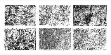 Arka plan tasarımı, fotoğraf efektleri, retro düzenlemeler veya dekorasyon için sıçrama, gürültü ve kabataslak kaplamalar içeren sıkıntılı grunge dokuları seti