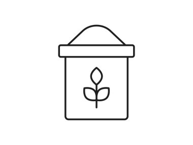 Ana hatlarda en az açık un çuvalı simgesi, besin depolama ve pişirme malzemesi konseptini temsil eden basit monokrom çizgisi sanat tasarımı, aşçılık ve fırınla ilgili tasarımlar için mükemmel, dijital ve baskı için vektör grafik çizimi