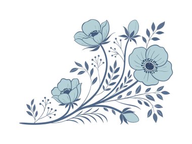 Anemone mavisi çiçek botanik illüstrasyonu düğün davetiyesi çiçek dekorasyonu romantik tasarım ve zarif bir kutlama için