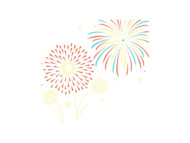 Havai fişek gösteriminin temsilci silueti gece gökyüzünde neşeli bayram, parti, festival ve neşeli tasarım için parlak patlayıcılar gösteriyor.