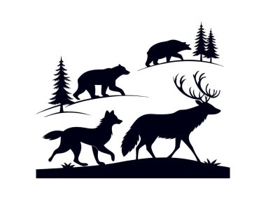 Kuzey topraklarından gelen memelilerin siluet vektör koleksiyonu. Doğal yaşam türleri ve hayvan örnekleme kavramları da dahil olmak üzere.