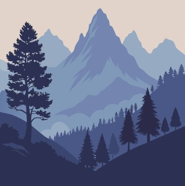 Görkemli dağ silüeti vektör çizimi macera, seyahat ve doğa temalı yaratıcı tasarım projeleri için mükemmeldir.