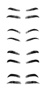 Moda, güzellik, makyaj tasarımı, yüz ifadesi, kozmetik salonu ve moda konsepti için farklı kaş çizimleri.