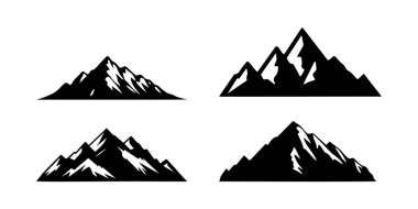 Doğal manzara şekilli dağ silueti vektör çizimi logo markalaştırma macerası için izole tasarım şablonu sembolü doğa yürüyüşü arka planı