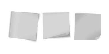 Gölgeli gerçekçi renkli yapışkan notlar seti, ofis, organizasyon, planlama, duyuru panoları ve yaratıcı düzenler için not kağıtlarının izole bir koleksiyonu.