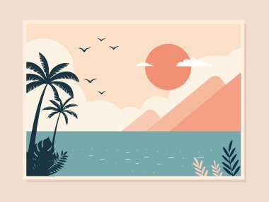 Abstract minimal summer horizontal poster illustration with minimalist trendy modern style for print template, social media banner, advertising, cover design, and brochure promotion