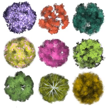 Beyaz arka planda izole edilmiş bir takım mimari planlar. B