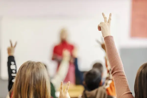 Raised Arm Schoolgirl Who Knows Answer Stock Photo