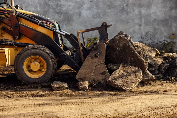 Cropped Picture Excavator Digging Rocks Asphalt Construction Site — Stock Photo, Image