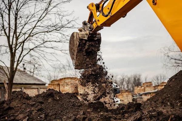 Close Bulldozer Removing Soil Site — Stock Photo, Image