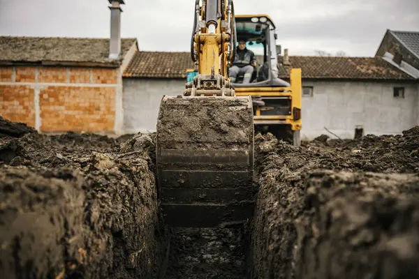 Cropped Picture Earth Mover Digging Foundation Construction Site — Stock Photo, Image