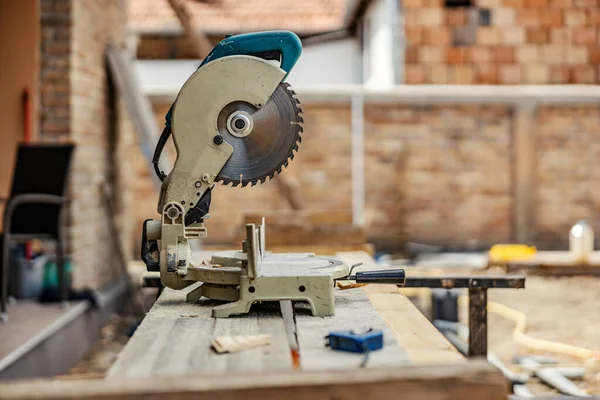 Cutting Machine Wooden Material Building Site — Stock Photo, Image