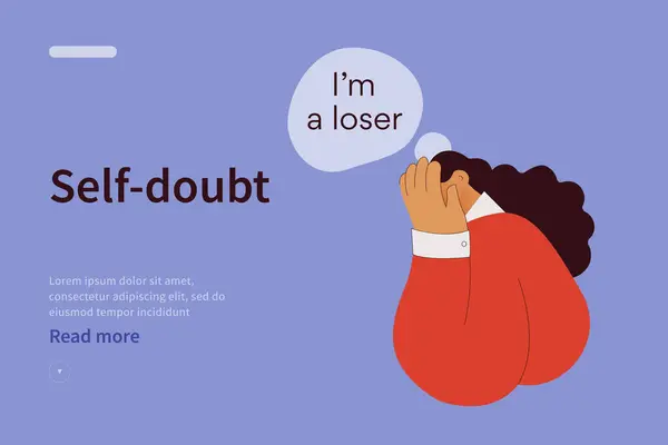 Self Doubt Website Concept Loser Emotional Burnout Depression Fatigue Girl — Stock Vector