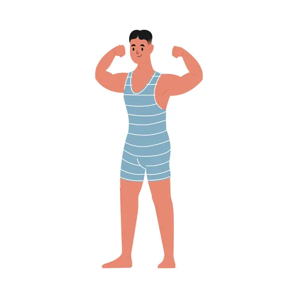 Moderne Platte Vector Illustratie Van Jonge Man Met Zijn Biceps — Stockvector