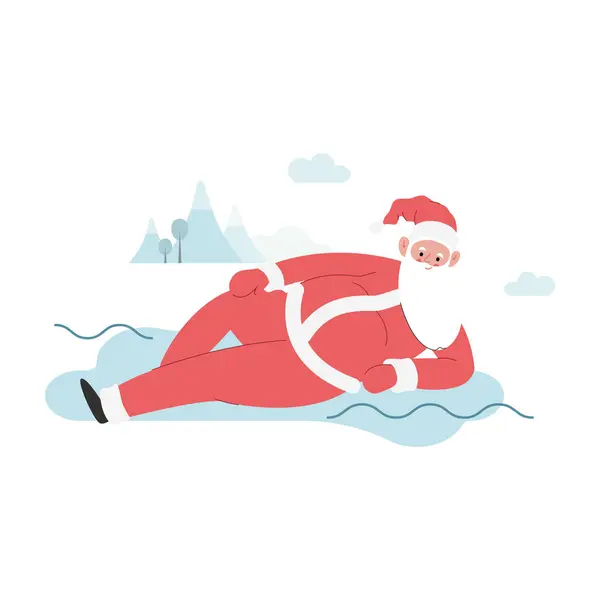 Modern Flat Vector Illustration Cheerful Santa Claus Laying Wearing Red — Stock Vector