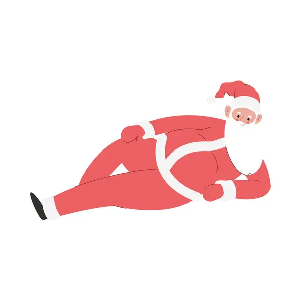喜庆的圣诞老人穿着红色衣服躺在地上的现代平面画图 — 图库矢量图片