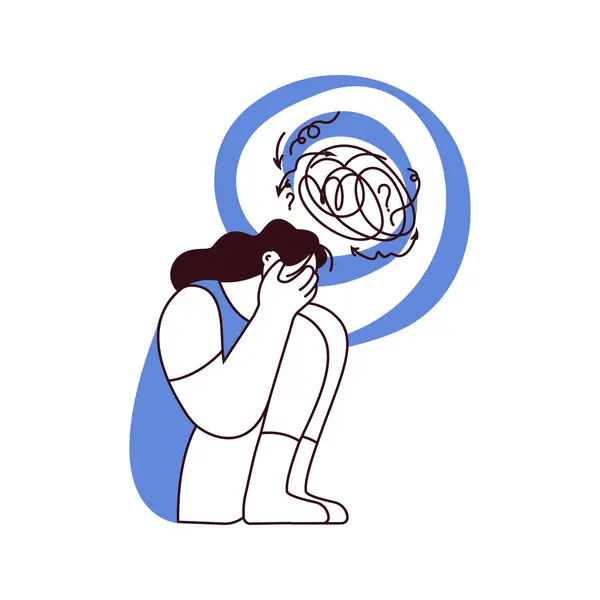 Ilustración Trastornos Mentales Mujer Frustrada Con Problema Nervioso Siente Ansiedad Ilustración de stock