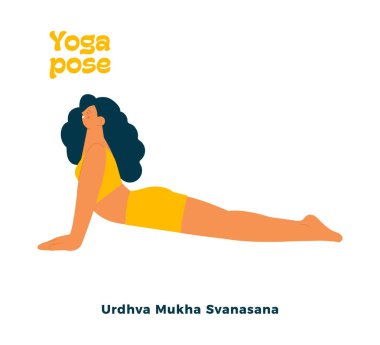 Koyu tenli kadın, beyaz arka planda izole edilmiş yoga pozu veriyor. Urdhva Mukha Svanasana - Yukarı Yüzlü Köpek Pozu.