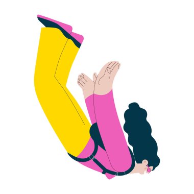 Cheerful flying female perform solo skydiving jump. Extreme sport activities. Modern flat vector illustration. clipart