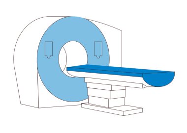 Manyetik Rezonans Tomografisi. MRI prosedürü. Tarayıcı. Tıbbi teçhizat. Siyah ve Beyaz Modern Düz Vektör İllüstrasyonu. İnternet sitesi afişi. Sosyal Medya Şablonu. İniş Sayfası Tasarım Şablonu.
