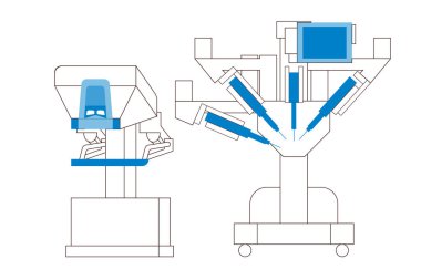 Robot Cerrahi Destek Sistemi. Tıbbi teçhizat. Siyah ve Beyaz Modern Düz Vektör İllüstrasyonu. 