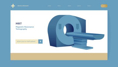 Manyetik Rezonans Tomografisi. MRI prosedürü. Tarayıcı. Tıbbi teçhizat. Modern Düz Vektör Tasviri. İniş Sayfası Tasarım Şablonu. Web Sitesi Afişi.
