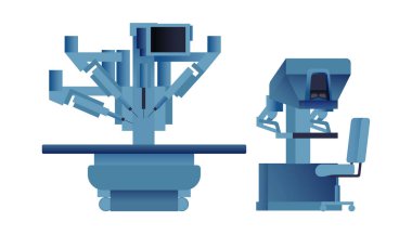 Robot Cerrahi Destek Sistemi. Tıbbi teçhizat. Modern Düz Vektör İllüstrasyonu. İniş Sayfası Tasarım Şablonu. Web Sitesi Afişi.