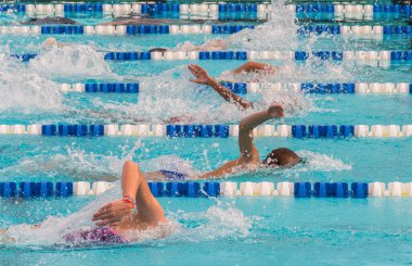 Swimming in pool with lane markers