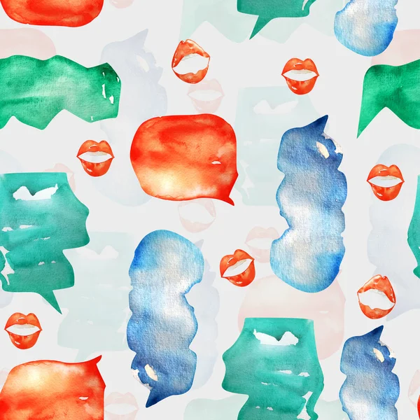 Different Dialogs Lips Watercolor Seamless Pattern Template Decorating Designs Illustrations — Stock Photo, Image