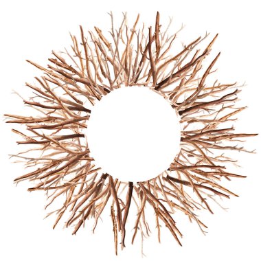 Ağaç dallarından oluşan güneş çelengi sınır çerçevesi. Tasarım ve çizimler için şablon.