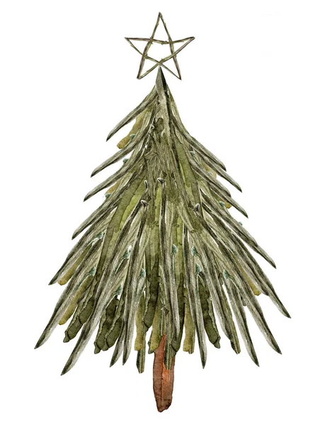 Vánoční Strom Větví Akvarel Izolovaný Prvek Šablona Pro Zdobení Návrhů — Stock fotografie