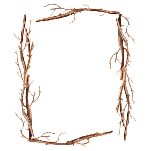 木の枝の長方形のフレームのイラストの境界線の花輪 デザインやイラストを飾るためのテンプレート — ストック写真